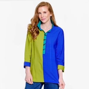 Ali Miles Color Block Button Down 3/4 Sleeve Tunic Size M nwot